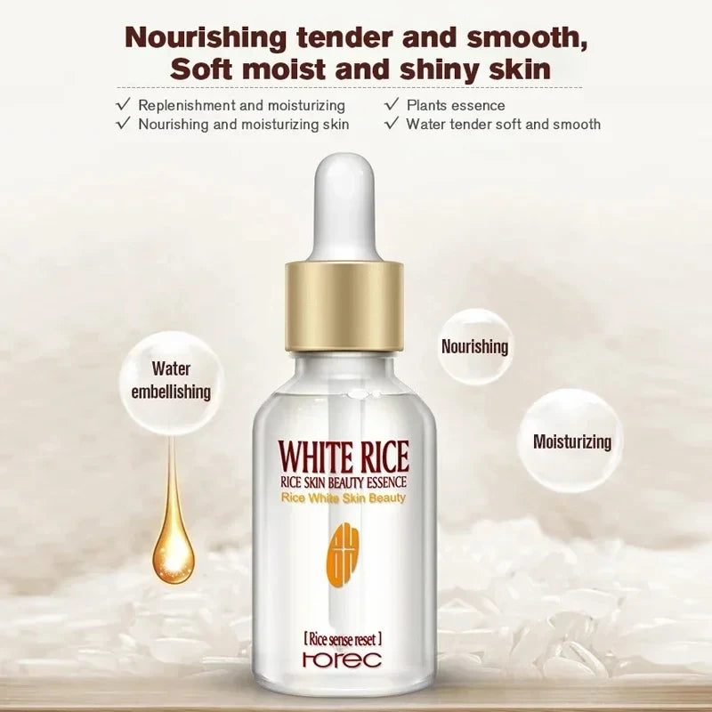 White Rice Face Serum Shrink Pores Brightening Whitening Cream.
