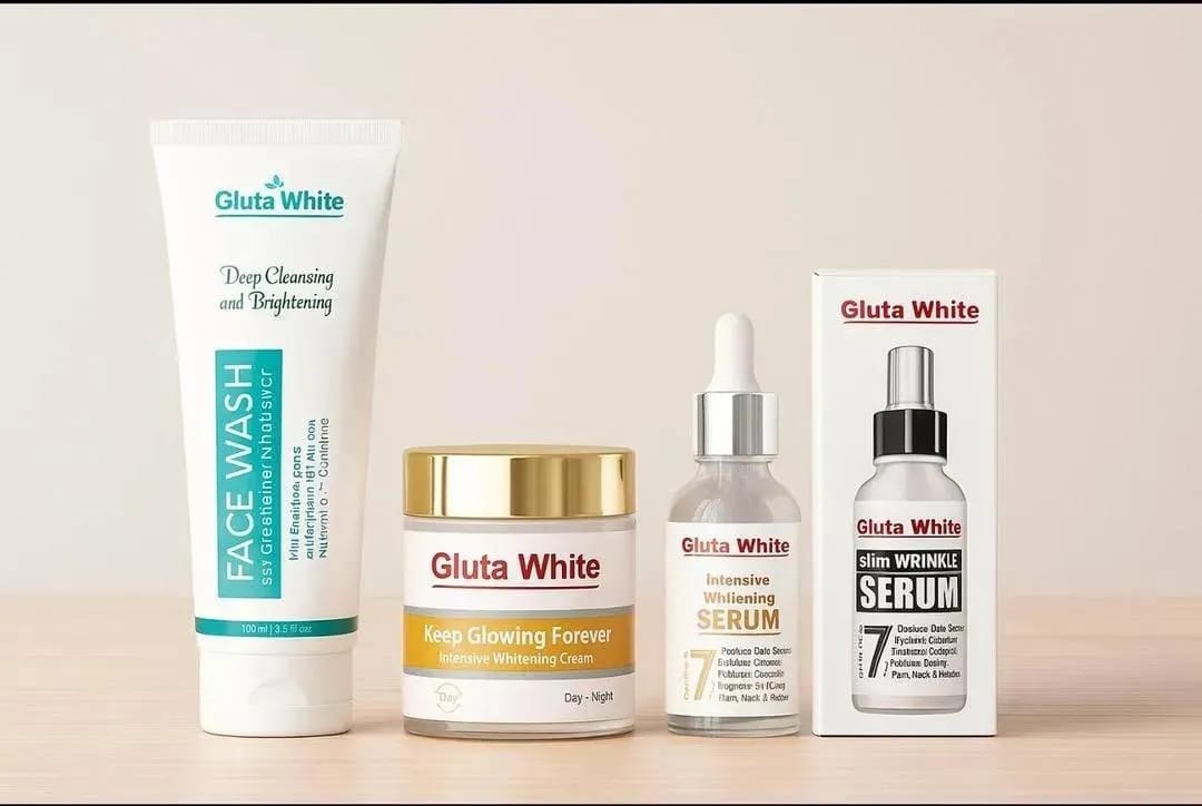 Gluta White Ultimate 3-in-1 Skin Brightening & Anti-Aging Complete Care Set – Face Wash, Intensive Cream, & Dual Serums for Flawless Glow