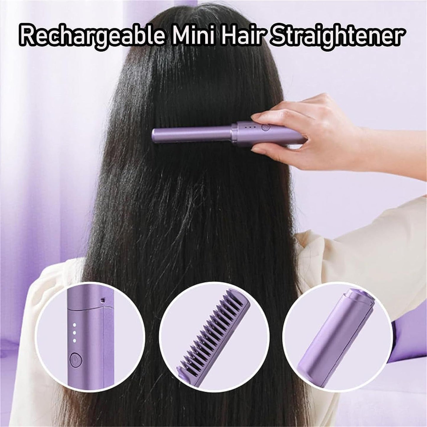 Travel Comb Cordless Rechargeable Hair Straightener | Portable Mini Hair Styling Tool for Smooth, Shiny Hair Anytime