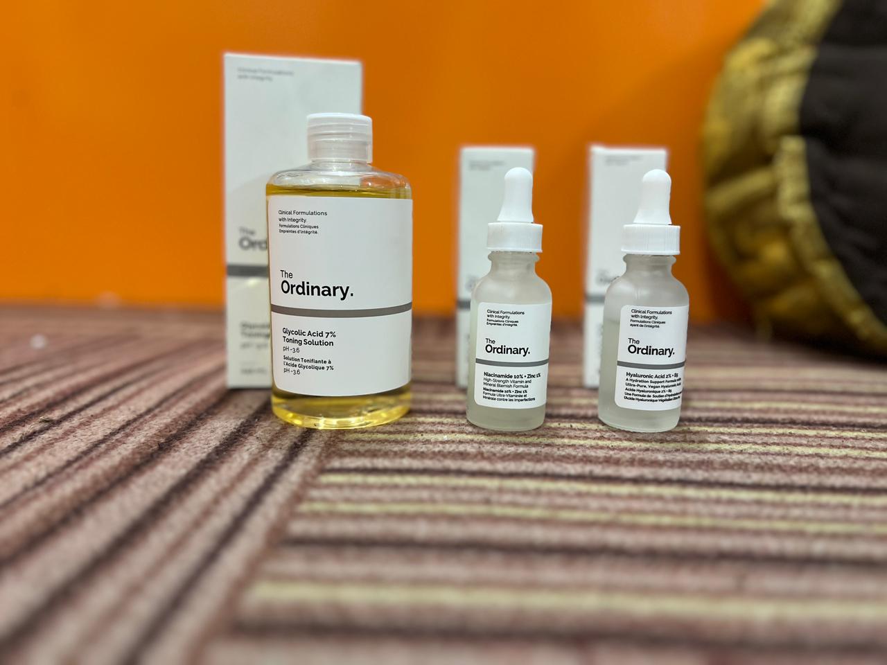 The Ordinary Essentials Collection: Glycolic Acid 7% Toning Solution, Niacinamide 10% + Zinc 1%, and Hyaluronic Acid 2% + B5 Hydration Set